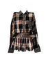 Women Casual Checker Shirts With Pleated Mini Skirts and Belt